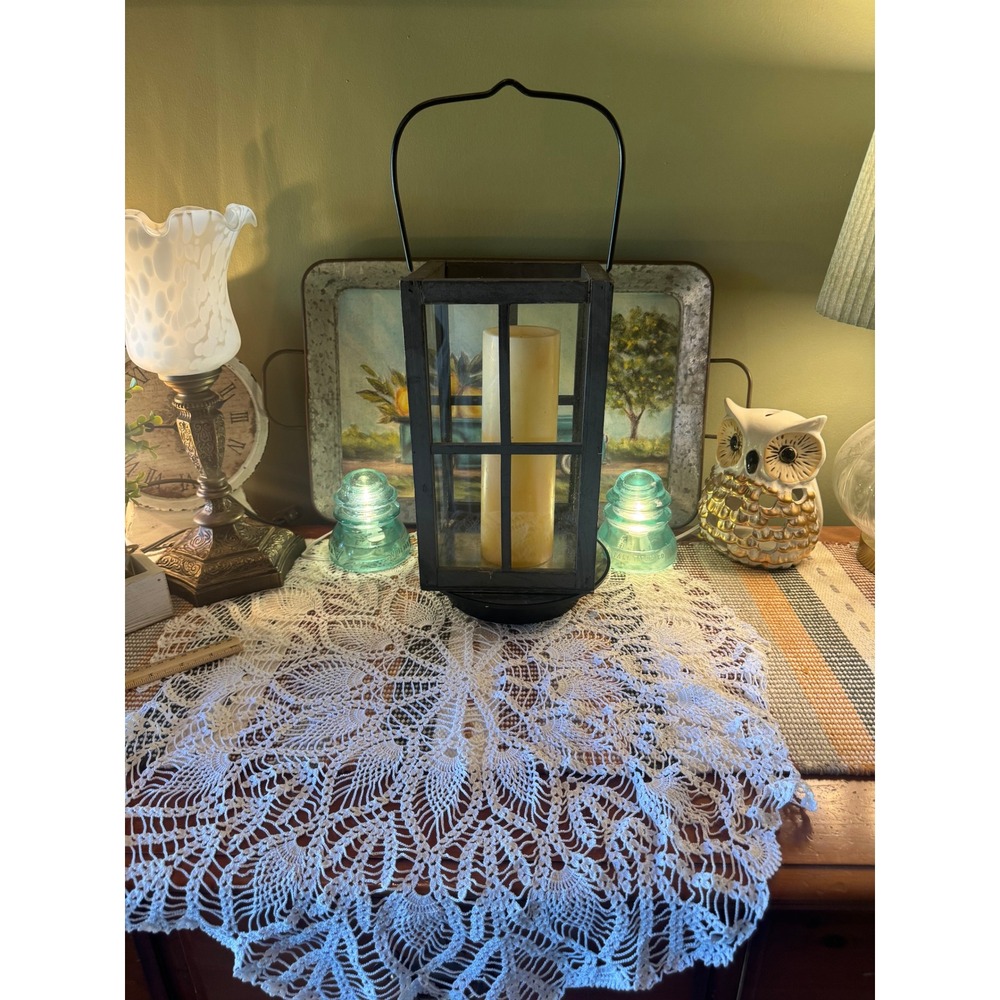 Rustic Black Wood Lantern Candle Holder Farmhouse Decor with Metal Handle 12in